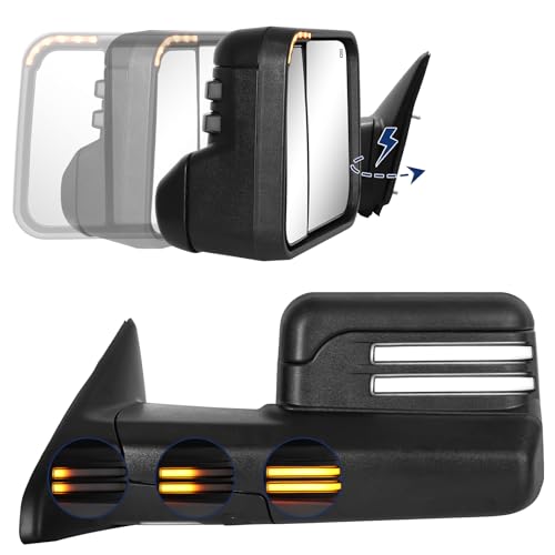 Sanooer Power Folding Switchback Towing Mirror Replacement with 2009-2018 Dodge Ram 1500 2500 3500 Pickup Truck with Power Adjusted Glass Heated LED Running Light Turn Signal Light Puddle Lamp Temp Sensor - Image 1