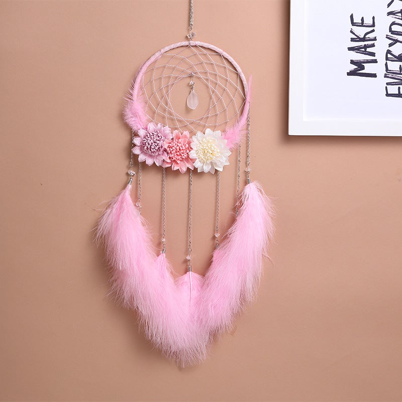 Ins Indian Girl Heart Dream Catcher Hanging Ornaments Under The Moon Flower Language Dream Catcher Mori Feather Decoration Girl'S Gift - Image 1