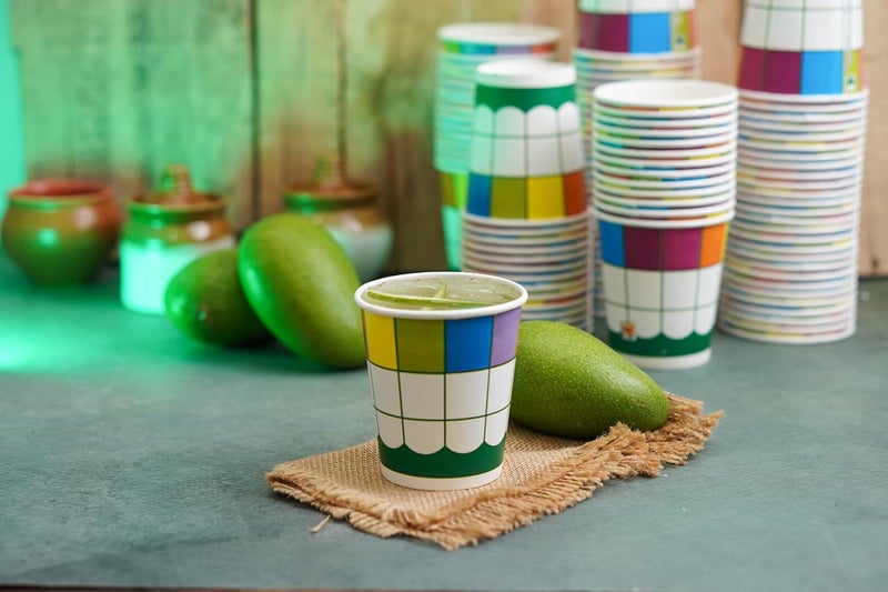 PARICOTT 200ml Square Printed CupEcoFriendly Disposable Glasses Drinking CupsCocktail Cold Drink Juice Water Party Paper Cups for Hot Cold Beverages Pack of 100pcs Multicolour - Image 3