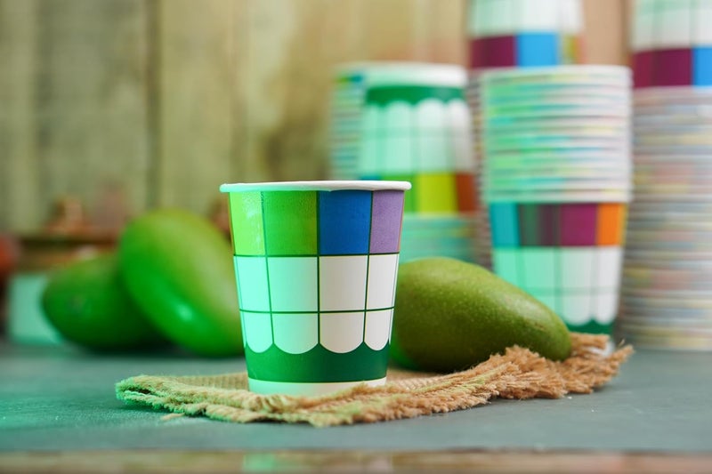 PARICOTT 200ml Square Printed CupEcoFriendly Disposable Glasses Drinking CupsCocktail Cold Drink Juice Water Party Paper Cups for Hot Cold Beverages Pack of 100pcs Multicolour - Image 4