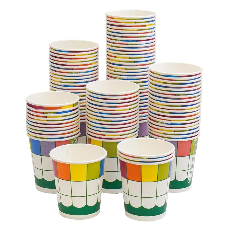 PARICOTT 200ml Square Printed CupEcoFriendly Disposable Glasses Drinking CupsCocktail Cold Drink Juice Water Party Paper Cups for Hot Cold Beverages Pack of 100pcs Multicolour - Image 1