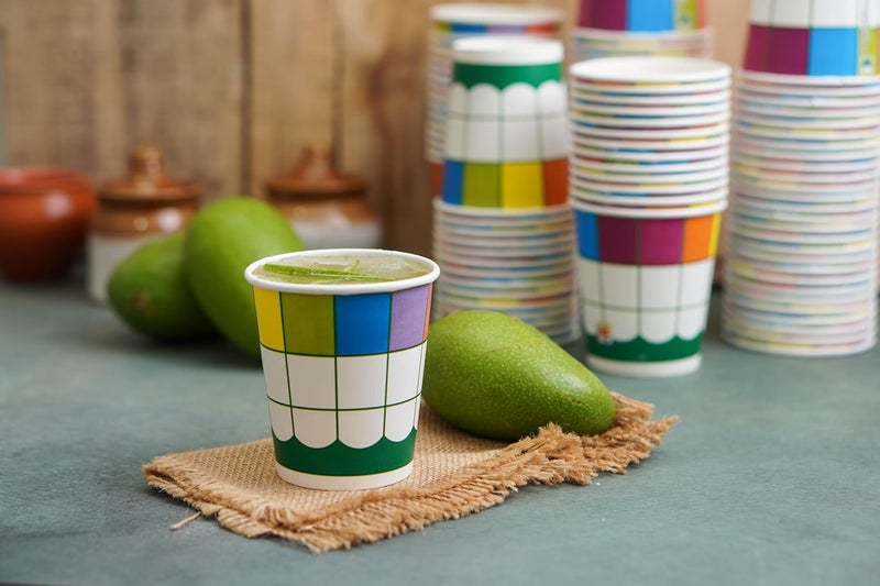 PARICOTT 200ml Square Printed CupEcoFriendly Disposable Glasses Drinking CupsCocktail Cold Drink Juice Water Party Paper Cups for Hot Cold Beverages Pack of 100pcs Multicolour - Image 2