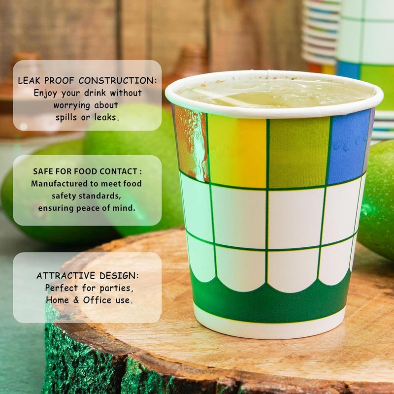 PARICOTT 200ml Square Printed CupEcoFriendly Disposable Glasses Drinking CupsCocktail Cold Drink Juice Water Party Paper Cups for Hot Cold Beverages Pack of 100pcs Multicolour - Image 5