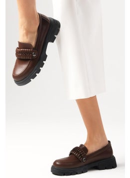 Mio Gusto Judi Brown Thick Soled Women's Loafer Shoes  - Image 2