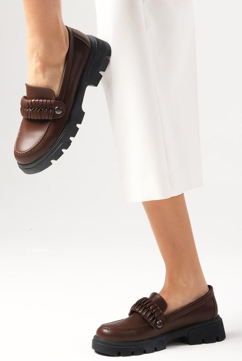 Mio Gusto Judi Brown Thick Soled Women's Loafer Shoes  - Image 2