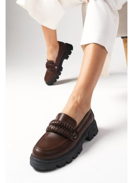 Mio Gusto Judi Brown Thick Soled Women's Loafer Shoes  - Image 1