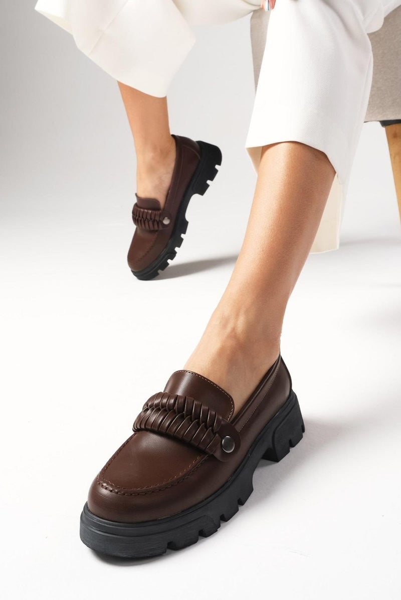 Mio Gusto Judi Brown Thick Soled Women's Loafer Shoes  - Image 1