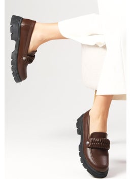 Mio Gusto Judi Brown Thick Soled Women's Loafer Shoes  - Image 3