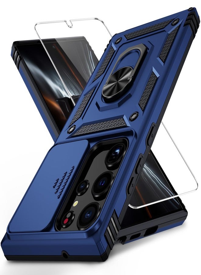 Weycolor for Samsung Galaxy S25 Ultra Case with Camera Lens Cover, HD Screen Protector, 10 FT Military Grade Drop Protection, Magnetic Ring Holder Kickstand Protective Phone Case, Navy Blue - Image 1