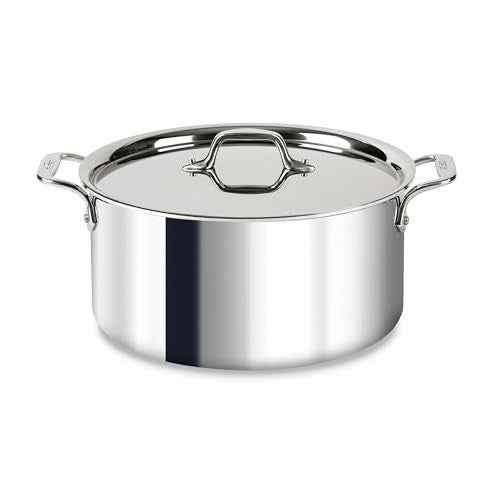 All-Clad D3 3-Ply Stainless Steel Stockpot with Lid 8 Quart, Induction, Oven Broiler Safe 600F, Silver - Image 1
