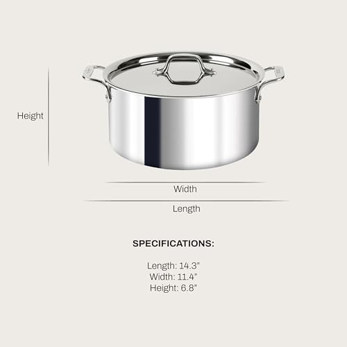 All-Clad D3 3-Ply Stainless Steel Stockpot with Lid 8 Quart, Induction, Oven Broiler Safe 600F, Silver - Image 2