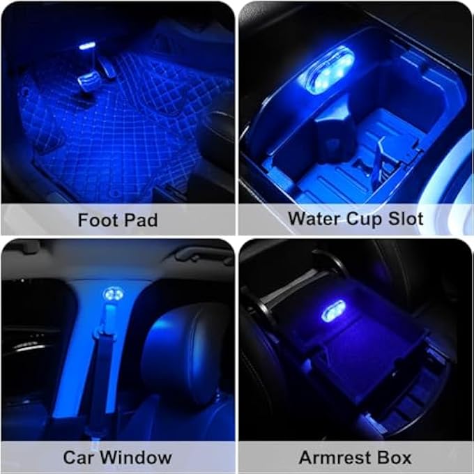 BIGTHREE 4Pcs Wireless Led Lights For Car Interior 7 Colors Interior Car Lights Usb Rechargeable Automotive Neon Accent Light Kits Installation Of Magnetic Car Interior Lights - Image 2