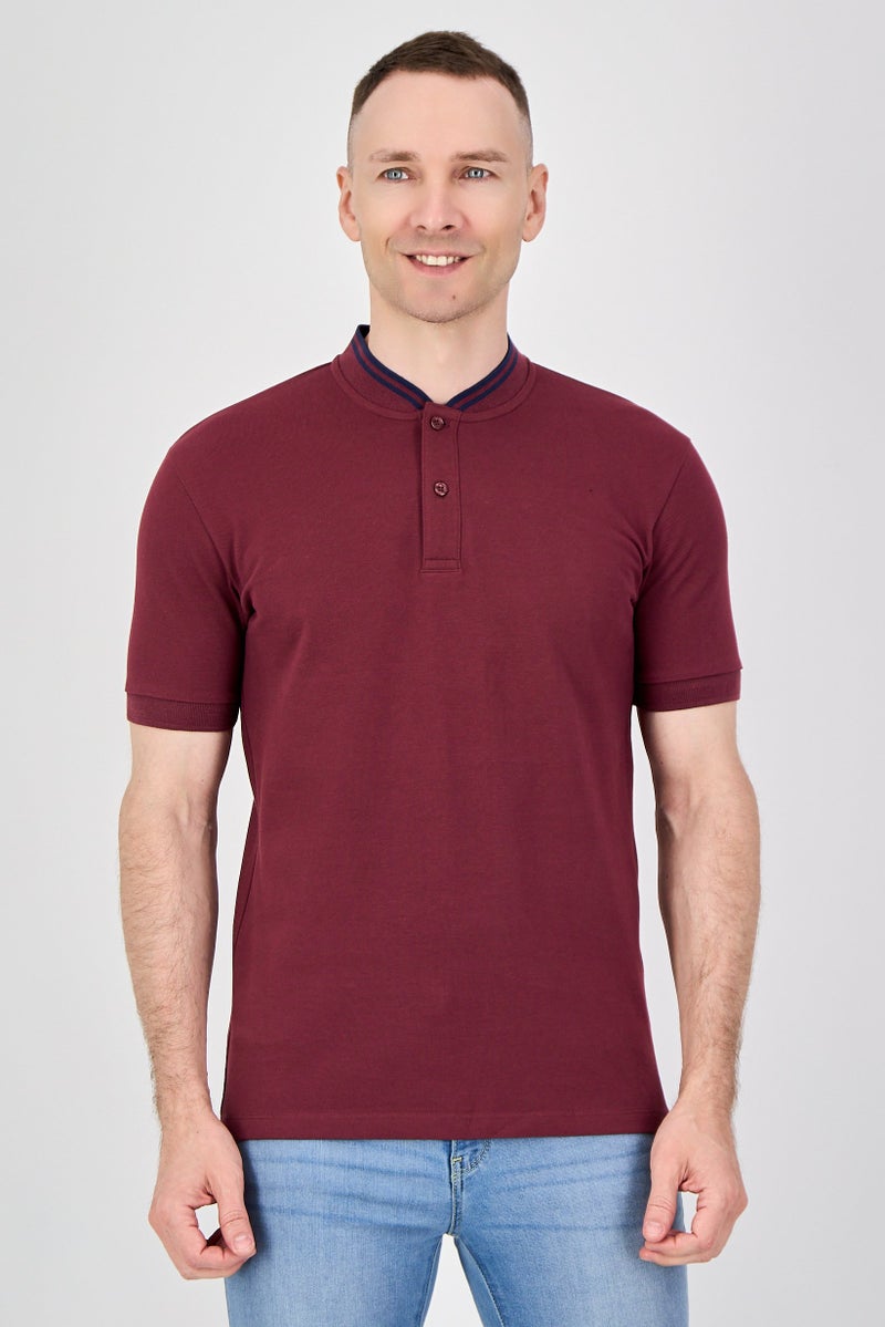 Celio قميص بولو قصير الأكمام للرجال بتصميم عادي، بورغندي - Image 1