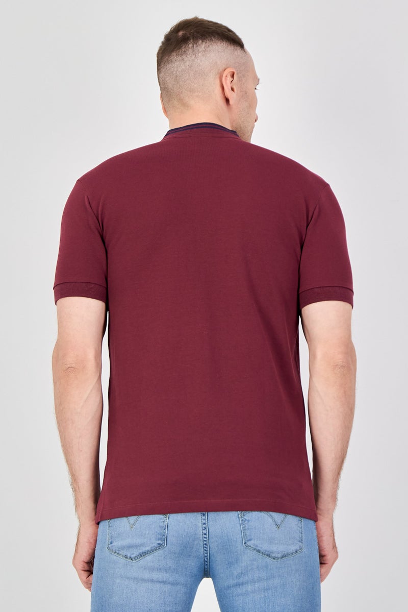Celio قميص بولو قصير الأكمام للرجال بتصميم عادي، بورغندي - Image 3