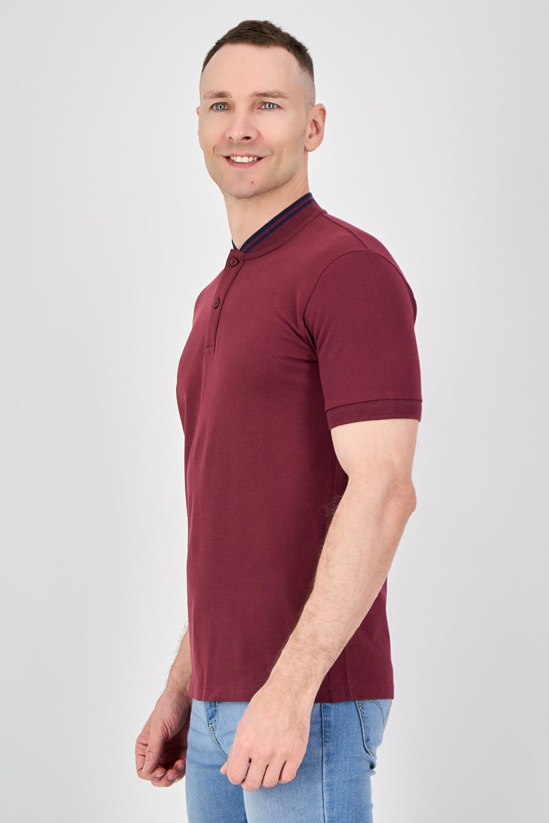 Celio قميص بولو قصير الأكمام للرجال بتصميم عادي، بورغندي - Image 2