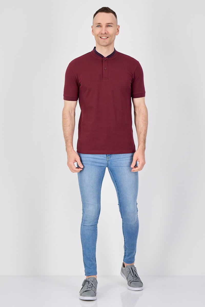 Celio قميص بولو قصير الأكمام للرجال بتصميم عادي، بورغندي - Image 4