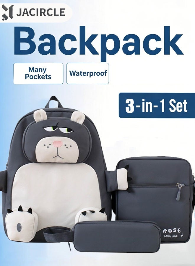 جاك سيركل مجموعة حقائب الظهر، حقيبة ظهر للمراهقين، حقيبة ظهر مدرسية للأطفال، حقيبة ظهر كلاسيكية خفيفة الوزن للأطفال، حقيبة كتب أنيقة مقاومة للماء مع حقيبة غداء معزولة وحقيبة أقلام رصاص 3 قطع حقائب كتب للأولاد والبنات - Image 1