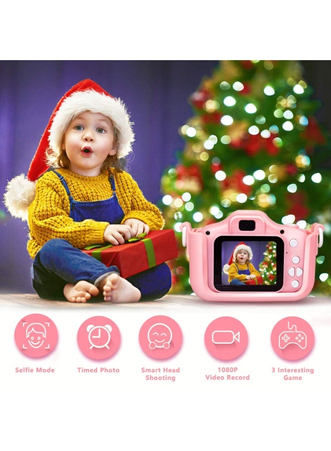 Kids Digital Camera Video Camcorder, Pink, Cartoon Soft Silicone Cover 3-8 Year Olds - Image 2
