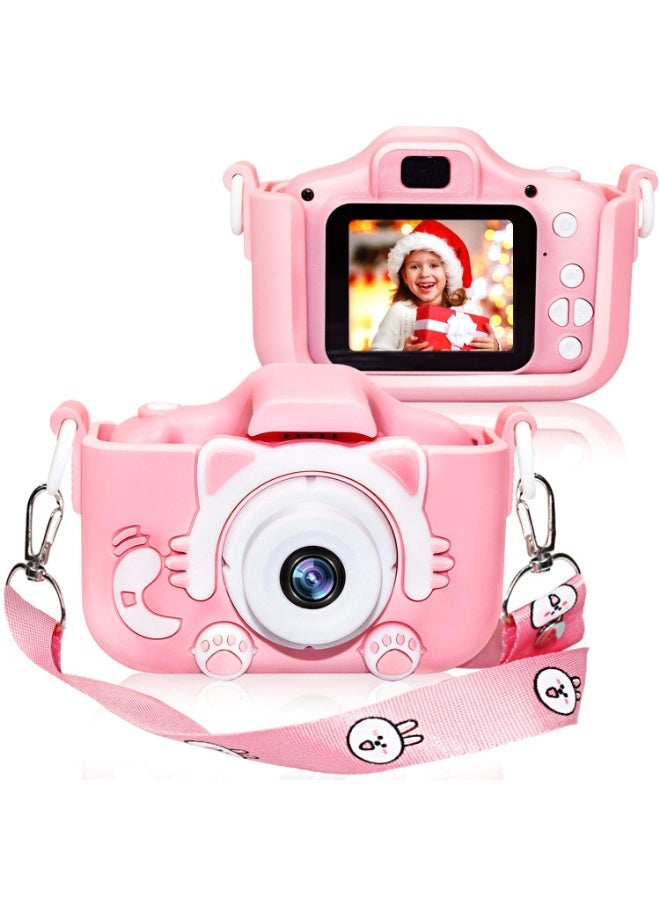 Kids Digital Camera Video Camcorder, Pink, Cartoon Soft Silicone Cover 3-8 Year Olds - Image 1
