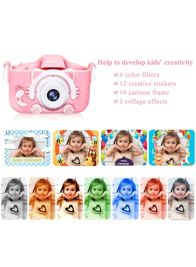 Kids Digital Camera Video Camcorder, Pink, Cartoon Soft Silicone Cover 3-8 Year Olds - Image 4