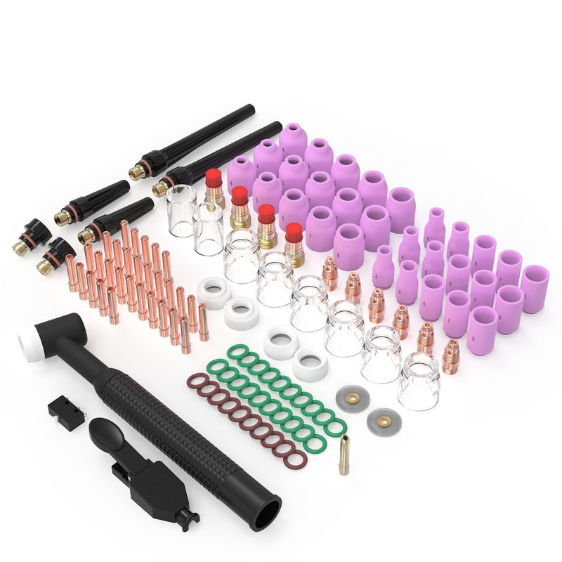 WelderElite 123 Pcs TIG Welding Torch Kit Alumina Nozzle Collets Stubby Gas Lens 12 Heatproof Glass Cup Consumables for WP171826
