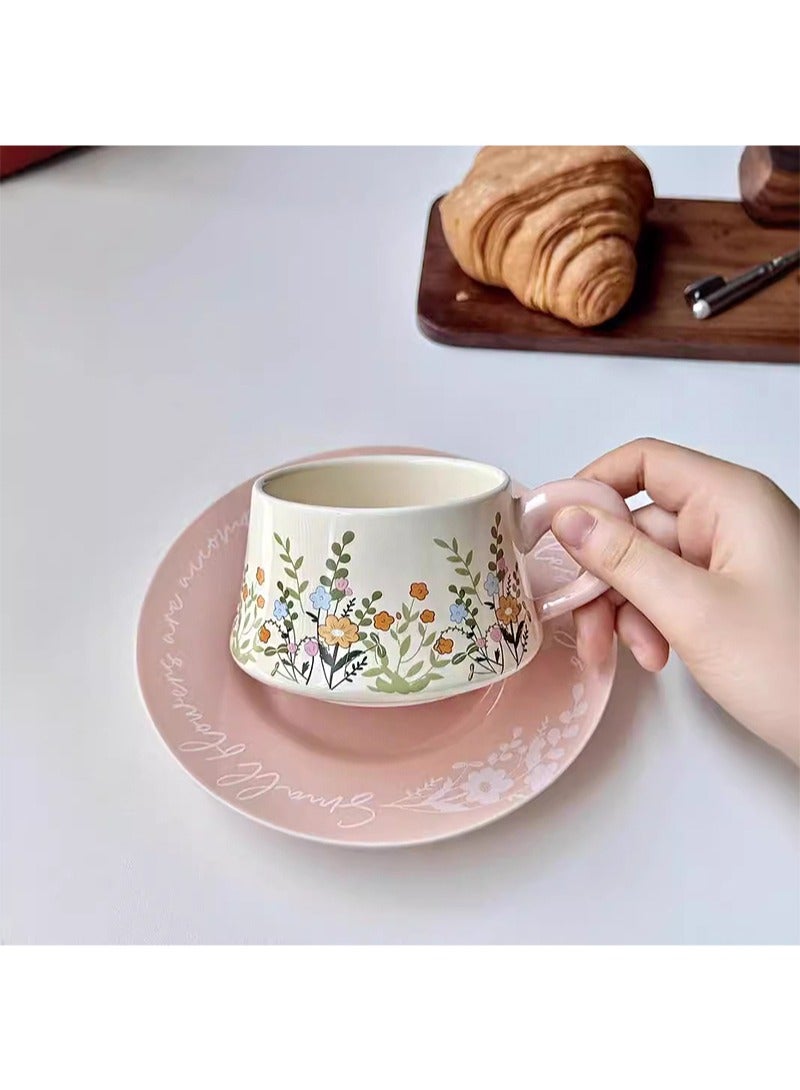 Aikanbo Ceramic Coffee Cup and Saucer Set with Vintage Floral Design Small Yellow Flowers Gift Boxed for Espresso Tea Coffee Lovers Home Office Use - Image 5