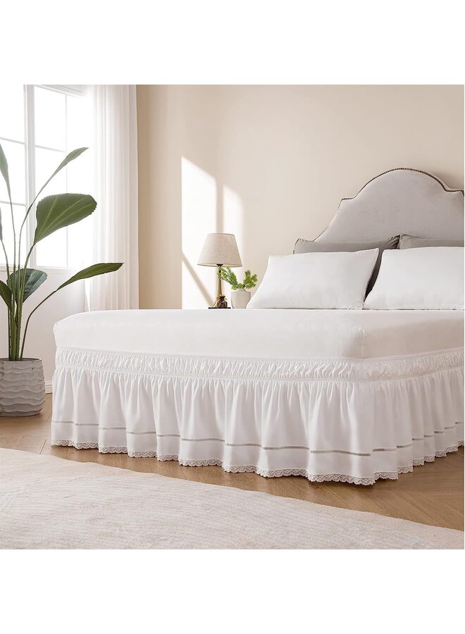 تنورة سرير من الدانتيل المزخرفة، كشكشة مرنة مع أحزمة قابلة للتعديل، ارتفاع 15 بوصة، سهلة الارتداء، غطاء إطار السرير، قابلة للغسل في الغسالة (دانتيل مزهر) - Image 2