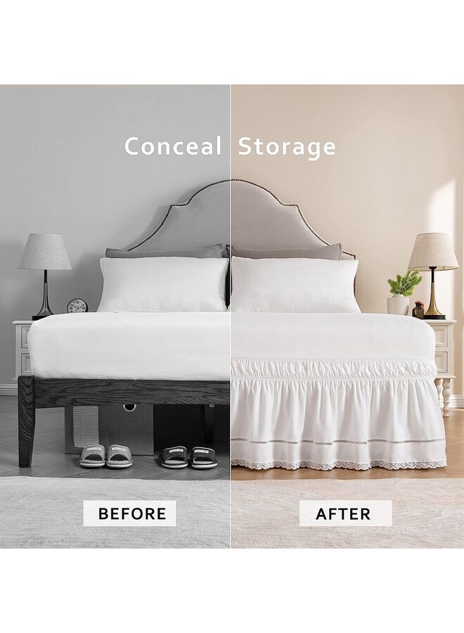 تنورة سرير من الدانتيل المزخرفة، كشكشة مرنة مع أحزمة قابلة للتعديل، ارتفاع 15 بوصة، سهلة الارتداء، غطاء إطار السرير، قابلة للغسل في الغسالة (دانتيل مزهر) - Image 3