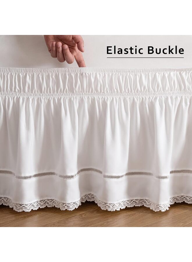 تنورة سرير من الدانتيل المزخرفة، كشكشة مرنة مع أحزمة قابلة للتعديل، ارتفاع 15 بوصة، سهلة الارتداء، غطاء إطار السرير، قابلة للغسل في الغسالة (دانتيل مزهر) - Image 4