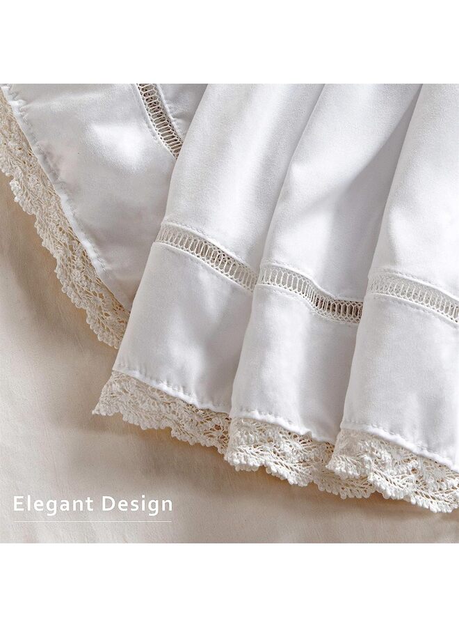 تنورة سرير من الدانتيل المزخرفة، كشكشة مرنة مع أحزمة قابلة للتعديل، ارتفاع 15 بوصة، سهلة الارتداء، غطاء إطار السرير، قابلة للغسل في الغسالة (دانتيل مزهر) - Image 5