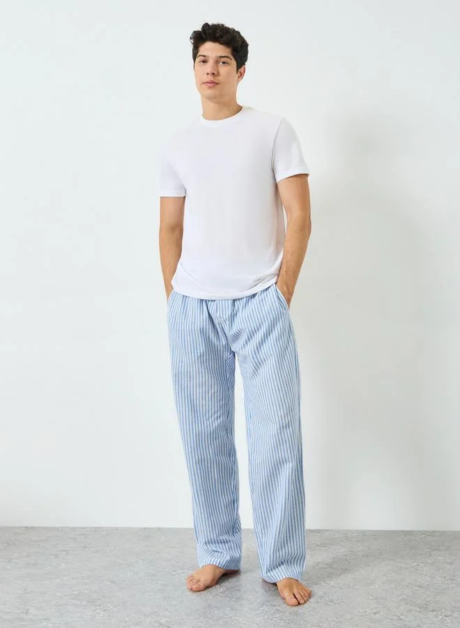 Styli Men Blue Striped 100% Cotton Pyjama Pants