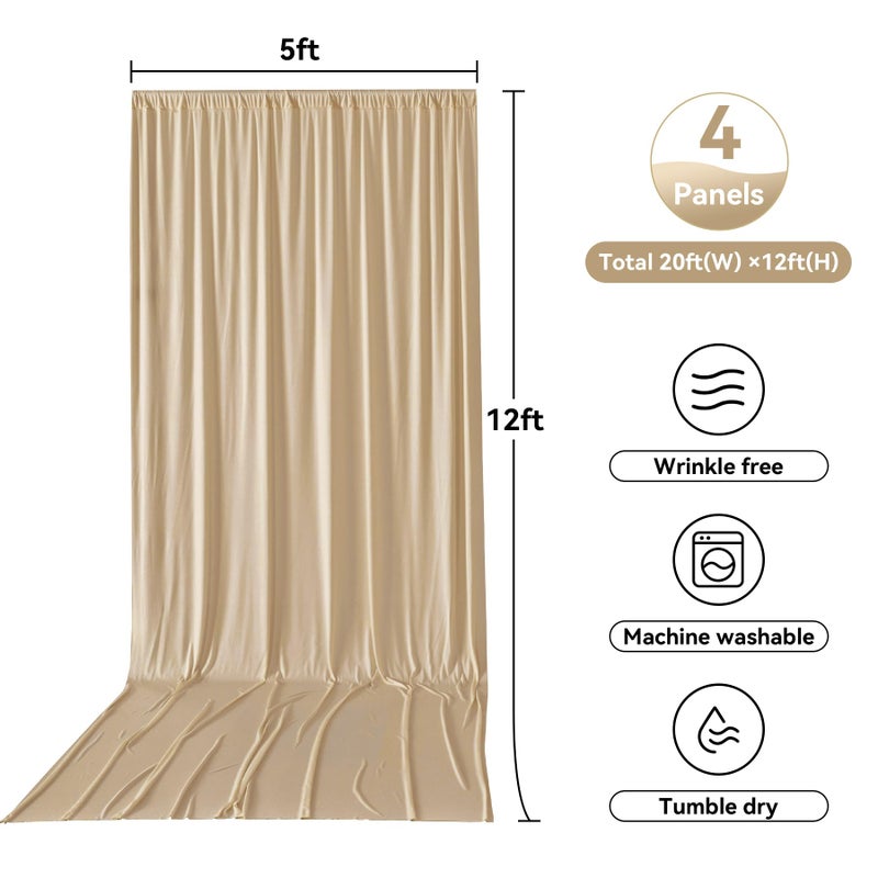 Htper 20ft x 12ft Beige Backdrop Curtain for Parties, Wrinkle Free Polyester 4 Panels 5x12ft Photo Backdrop Drapes Back Drop Cloth for Wedding Birthday Party Baby Shower Photography Background - Image 5