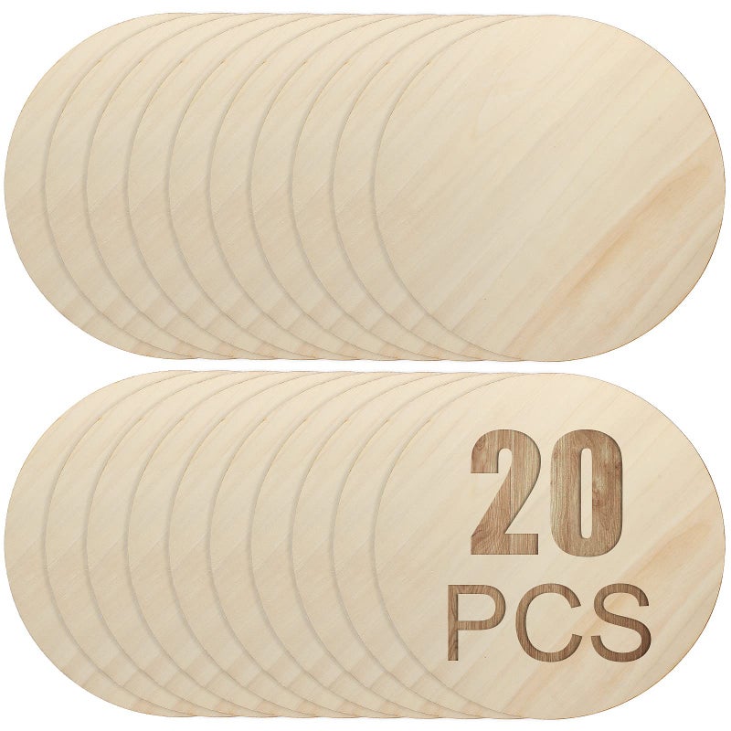 CYEAH 20 PCS Round Wood Circles for Crafts 10 Inch Unfinished Wooden Circles Rounds Wood Plaque for Making Craft Home Decor Wood Burning