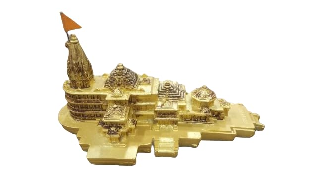 XL Kitchen Shree Ram Mandir Ayodhya Model Temple Idol Car Dash Board Office Study Table Gifitng and Interior Decoration Gold Color - Image 1