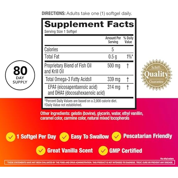 MegaRed Omega-3 Fish Oil + High Absorption Krill Oil 500mg Softgels (80 Count (Pack of 1)) - Image 3