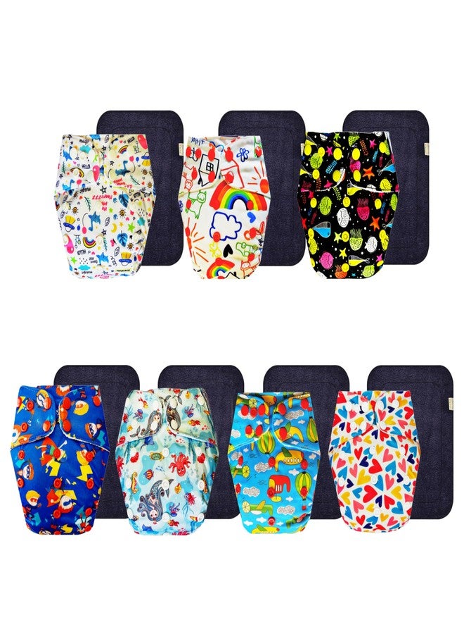 حفاضات قماشية فاخرة من دمبلدو مع حشوة سوداء (عبوة من 7) | مضادة للحساسية | وسادة ماصة بست طبقات | مناسبة للسفر | ضرورية للاستخدام اليومي | من 3 أشهر إلى 3 سنوات | للجنسين - Image 1