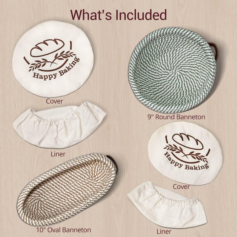 Howasai Banneton Bread Basket, 9" Round and 10" Oval Bread Proofing Basket Set with Cotton Liners and Covers, Bread Basket Proofing Bowl Ideal for Sourdough Starter and Artisan Loaf Baking - Image 3