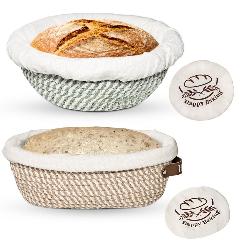 Howasai Banneton Bread Basket, 9" Round and 10" Oval Bread Proofing Basket Set with Cotton Liners and Covers, Bread Basket Proofing Bowl Ideal for Sourdough Starter and Artisan Loaf Baking - Image 1