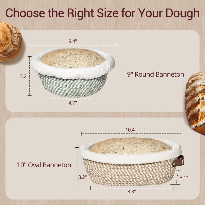 Howasai Banneton Bread Basket, 9" Round and 10" Oval Bread Proofing Basket Set with Cotton Liners and Covers, Bread Basket Proofing Bowl Ideal for Sourdough Starter and Artisan Loaf Baking - Image 5