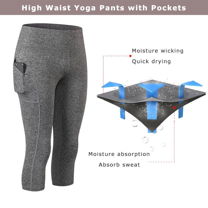 Women Yoga Pants with Pockets High Waist Sporty Leggings Tights Stretch Fitness Workout Running Skinny Bodycon Trousers Gym Home Sportswear - Image 5