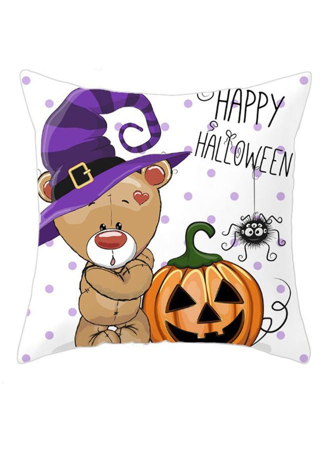 NIBEMINENT Happy Halloween Printed Cushion Cover White/Purple/Brown 45x45cm