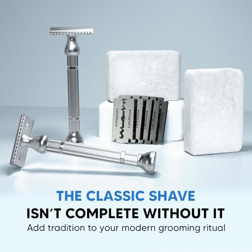 LetsShave Signature DE Safety Razor Gift Set Combo for Men | Stainless Steel Double Edge Razor + 20 DE Blades + Natural Alum Stone Aftershave Bar + Travel Bag | Classic Traditional Shaving Kit - Image 2