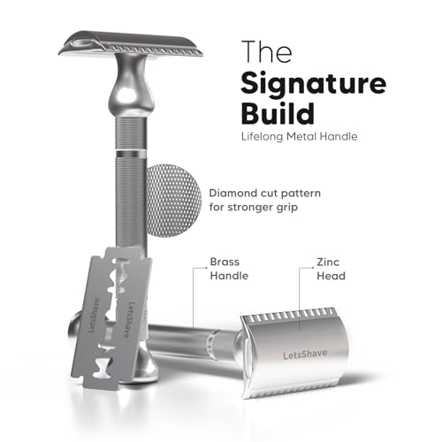 LetsShave Signature DE Safety Razor Gift Set Combo for Men | Stainless Steel Double Edge Razor + 20 DE Blades + Natural Alum Stone Aftershave Bar + Travel Bag | Classic Traditional Shaving Kit - Image 3