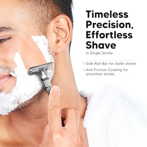 LetsShave Signature DE Safety Razor Gift Set Combo for Men | Stainless Steel Double Edge Razor + 20 DE Blades + Natural Alum Stone Aftershave Bar + Travel Bag | Classic Traditional Shaving Kit - Image 4