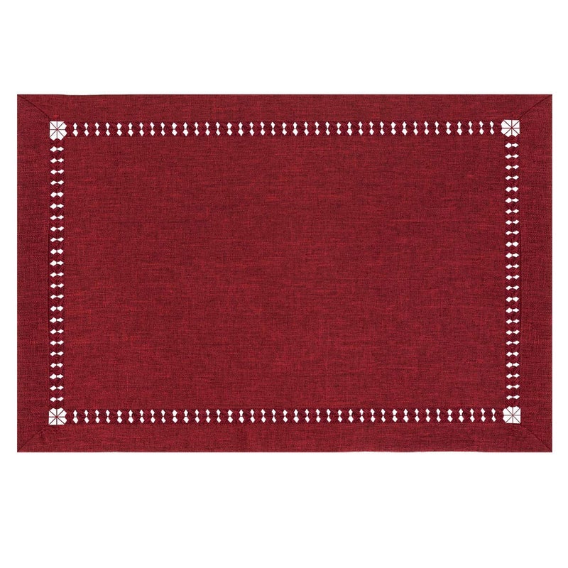Grelucgo Grelucgo Handmade Hemstitched Polyester Rectangle Table Placemats 12x18 inch Set of 6Cranberry 