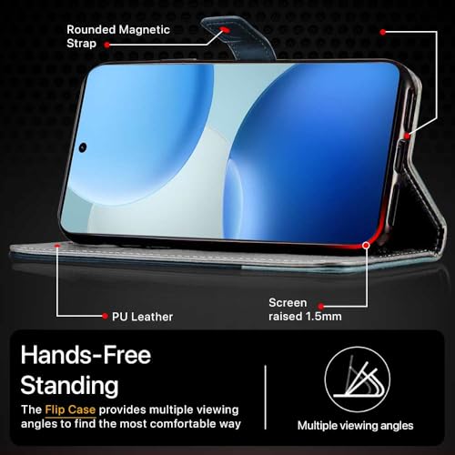 FLIPPED Vegan Leather Flip Case Back Cover for Realme P4 Pro 5G (Flexible, Shock Proof | Hand Stitched Leather Finish | Card Pockets Wallet & Stand | Blue with Aquamarine) - Image 5
