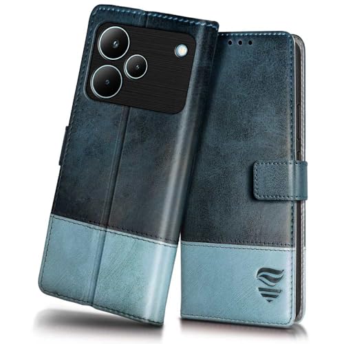 FLIPPED Vegan Leather Flip Case Back Cover for Realme P4 Pro 5G (Flexible, Shock Proof | Hand Stitched Leather Finish | Card Pockets Wallet & Stand | Blue with Aquamarine) - Image 1