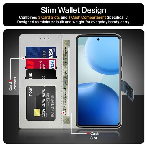 FLIPPED Vegan Leather Flip Case Back Cover for Realme P4 Pro 5G (Flexible, Shock Proof | Hand Stitched Leather Finish | Card Pockets Wallet & Stand | Blue with Aquamarine) - Image 3