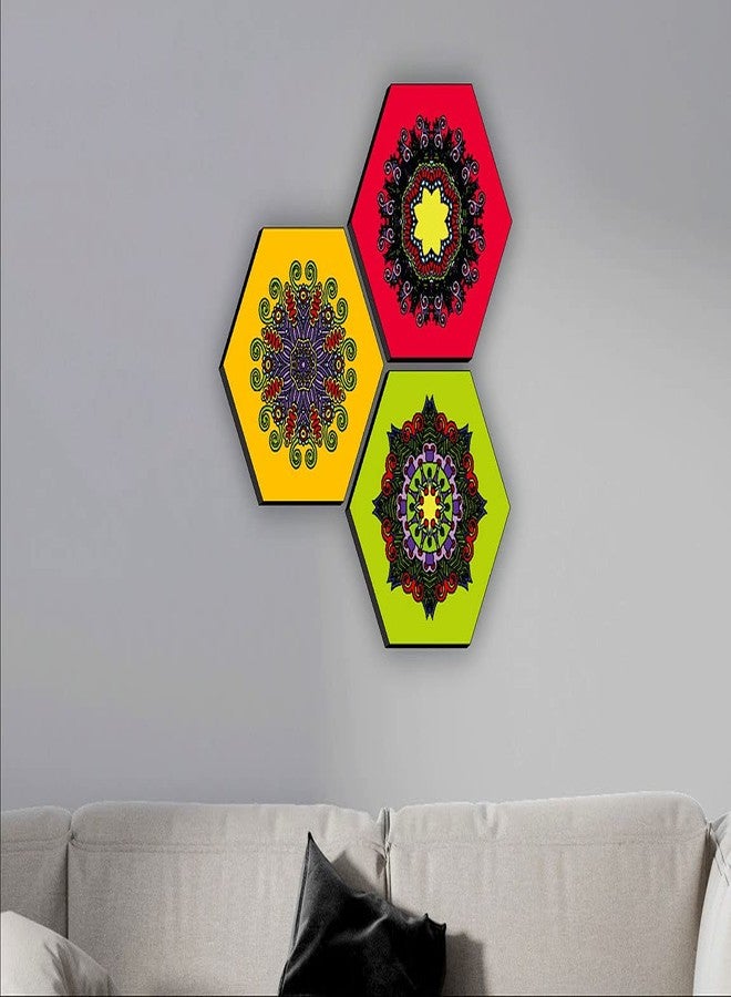 SAF paintings Set of 3 Hexagon Rangoli modern art MDF Board UV Textured Painting 17 Inch X 17 Inch SANFHXS30383 - Image 2