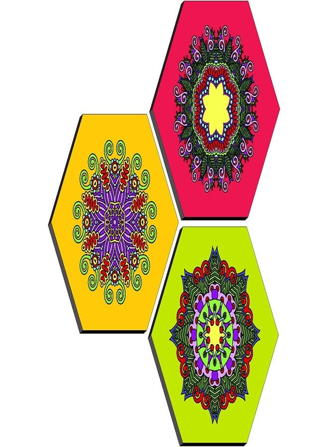 SAF paintings Set of 3 Hexagon Rangoli modern art MDF Board UV Textured Painting 17 Inch X 17 Inch SANFHXS30383 - Image 1